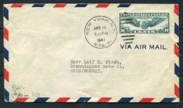 1941 USA New York Airmail Censor Cover - Oslo Norway  - Briefe U. Dokumente