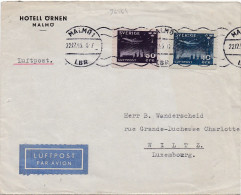 36264# LETTRE LUFTPOST HOTELL ÖRNEN Obl MALMO 1945 Pour WILTZ LUXEMBOURG VIGNETTE FRED AT KOMMANDE SLÄKTEN - Storia Postale