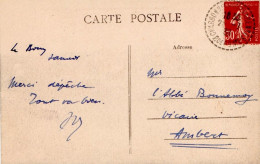 SEMEUSE SUR CARTE DE CHARBONNIERES LES VARENNES PUY DE DOME 1938 - Tariffe Postali