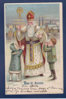 CPA Saint Nicolas Père Noël Santa Claus Nicolo Nicolaas Gaufrée Circulé - Saint-Nicolas