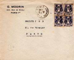 CHAINES BRISEES AFFRANCHISSEMENT COMPOSE SUR LETTRE DE PARIS DEPART 1945 - Tariffe Postali