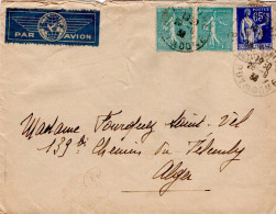 AFFRANCHISSEMENT COMPOSE SUR LETTRE AVION POUR L'ALGERIE 1938 - Postal Rates