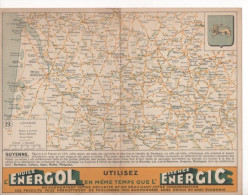 CARTE GUYENNE"HUILE ENERGOL"essence L'ENERGIC"blason LION"auto"MONTAUBAN"BORDEAUX"ARCACHON"MARMANDE"ROCAMADOUR"ALBI..... - Pubblicitari