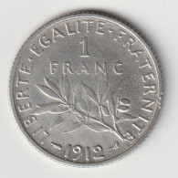 Semeuse 1 Franc Argent 1912 - Silver - - 1 Franc