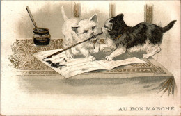 Chromo Au Bon Marché SIT-10 - N°10 Chats Avec Plume Et Encre Gatti Con Penna E Inchiostro Chat Cat Gatto B.Etat - Au Bon Marché