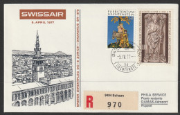 1977, Swissair, Erstflug, Liechtenstein - Damas Syria - Luchtpostzegels