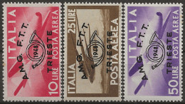 TZAA17-19L1 - 1948 Trieste Zona A, Sass. Nr. 17/19, P.A., Serie Cpl. Di 3 Francobolli Nuovi Con Traccia Di Linguella */ - Posta Aerea