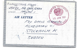 United Nations - Emergency Force. Air Letter. Sent From Gaza To Sweden 1961.  H-2042 - Altri & Non Classificati