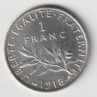 Semeuse 1 Franc Argent 1918 - Silver - - 1 Franc