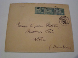 O4111 France Enveloppe Avec N°75 SAGE 5c Bande Verticale De 3  Poitiers Pour Niort 7 Janv 1898 - 1898-1900 Sage (Type III)