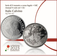 ITALIA 2023 SERIE EURO  8 MONETE+ 5 EURO ARGENTO 925 ITALO CALVINO CON ERRORE DI CONIO  F.D.C. B.U. - Italia