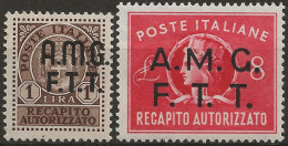 TZARA1-2L2 - 1947 Trieste Zona A, Sass. Nr. 1/2, Recapito Autorizzato, Serie Di 2 Francobolli Nuovi Con Linguella */ - Altri & Non Classificati