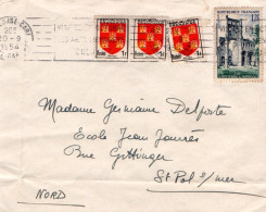 AFFRANCHISSEMENT COMPOSE SUR LETTRE DE TOULOUSE GARE 1954 - Postal Rates