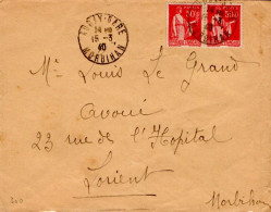 AFFRANCHISSEMENT COMPOSE SUR LETTRE DE AURAY GARE MORBIHAN 1940 - Tarifs Postaux