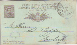 ITALY. 1889/Milno, PS Card/Swiss Ambulant Post To Einbeck. - Stamped Stationery