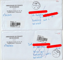 7657 - 2 LETTRES COVER 2023 RTS NPAI RETURN TO SENDER PO Retour à L'envoyeur ROUMANIE ROMANIA CODE BARRE - Briefe U. Dokumente