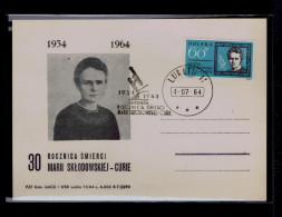 Gc8399 POLOGNE Marie Curie 1934-1964 Cientist Chemic Chemistry Postal Stationery !!! Microscopie - Química