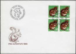 Suisse 1966 Y&T 779 En Bloc De 4 Sur FDC. Pour La Jeunesse. Écureuil - Roditori