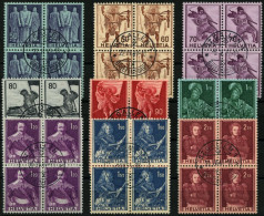 SCHWEIZ BUNDESPOST 377-85  VB O, 1941, Historische Darstellungen In Zentrisch Gestempelten Viererblocks, Prachtsatz - Oblitérés