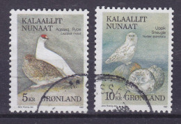 Greenland 1987 Mi. 176-77, 5.00 & 10.00 Kr. Bird Vogel Oiseau Alpenschneehuhn & Owl Eule Uhle Complete Set - Usados