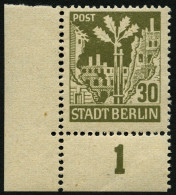 BERLIN UND BRANDENBURG 7AIV **, 1945, 30 Pf. Bräunlicholiv Mit Abart  Eichel Rechts Am Stamm, Pracht, Mi. 30.- - Berlin & Brandenburg