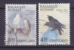 Greenland 1988 Mi. 181-82, 3.00 & 4.10 Kr Bird Vogel Oiseau Gerfalke Falcon & Kolkrabe Raven - Gebruikt