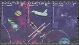 Kasachstan Mi.Nr. Zdr.163,164,165 Kosmonautik, U.a. Sputnik, Mir, Space-Shuttle  - Kazajstán