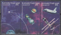 Kasachstan Mi.Nr. Zdr.165,163,164 Kosmonautik, U.a. Sputnik, Mir, Space-Shuttle  - Kazajstán