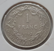 BELGIQUE ALBERT PREMIER TRES TRES BELLE 1 FRANC 1912 ARGENT/ZILVER/SILBER/SILVER COTES : 5€-10€-20€-30€ - 1 Franc