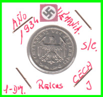 GERMANY TERCER REICH 1 REICHSMARK ( 1934 CECA - J )  ( DEUTSCHES REICHSMARK KM # 78 ) - 1 Reichsmark