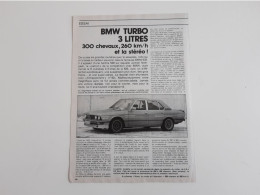 BMW Turbo 3 Litres - Coupure De Presse Automobile - Voitures