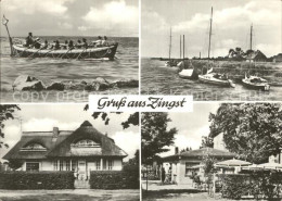 72401740 Zingst Ostseebad Ruderboot Mit Steuermann Am Hafen Schilfgedecktes Haus - Zingst