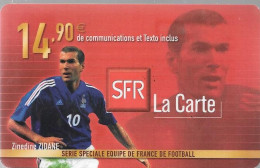 CARTE-SFR-RECHARGE GSM-14.90€;-Série EQUIPE De FRANCE-FOOT-ZIDANE-Plastic Epais-TBE - Cellphone Cards (refills)