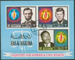 Ras Al-Khaima 1968 Menschenrechte US-Präsidenten Block 41 B Gestempelt (C98148) - Ras Al-Khaima