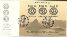 Brasil (Brazil) - 1993 - FDC: Brasiliana 93 - 150 Years Of Brazilian Postage Stamp  Yv Bf 92 - Esposizioni Filateliche