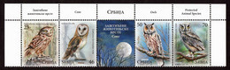 Serbia 2017 Protected Animals Fauna Birds Owls Little Owl Barn Owl Long-eared Owl Scops Owl, Set In Strip MNH - Hiboux & Chouettes