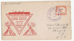 ERUPTING  VOLCANO 1933 Pacific Coast EL SALVADOR  First VOYAGE Ship SANTA PAULA  Grace Line To USA Cover Stamps - Volcanes