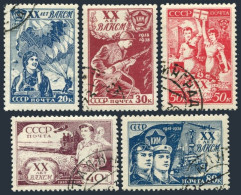 Russia 693-697,CTO.Michel 652-656.Young Communist League-20,1938.Parachute,Miner - Oblitérés