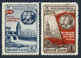 Russia 1596-1597, CTO. Mi 1599-1600. October Revolution, 34, 1951. Lenin,Stalin. - Oblitérés