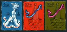 Russia B58-B60, MNH. Mi 4563-4565. Olympics Moscow-1980, Torch, Emblem. 1976. - Unused Stamps