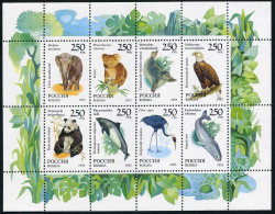 Russia 6184-6191a Sheet, MNH. Michel 351-358 Klb. Wildlife 1993. Mammals, Birds. - Ungebraucht