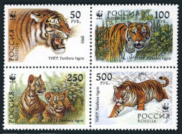 Russia 6178-6181a Block,6181b Sheet,MNH.Michel 343-346. WWF 1993:Panthera Tigris - Ongebruikt