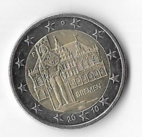 BREMEN BREME ALLEMAGNE - PIECE DE 2 EUROS LETTRE D  DE 2010 EN TB ETAT , VOIR LES SCANNERS - Germania