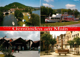 73611476 Gemuenden Main Panorama Bootsanlegestelle Bahnhof Brunnen Gemuenden Mai - Gemünden