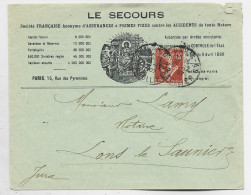 SEMEUSE 10C N° 135 PERFORE S.A. BELLE ENVELOPPE LE SECOURS ASSURANCE PARIS 1907 - Brieven En Documenten