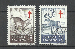 FINLAND FINNLAND 1957 Michel 479 - 480 O Tuberculosis Animals Lynx Luchs Rentier - Oblitérés