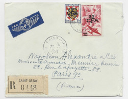 CFA PA 25FR+ BLASON LETTRE REC AVION SAINT DENIS 1953 REUNION POUR PARIS - Brieven En Documenten