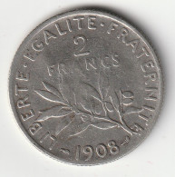 Semeuse 2 Franc Argent 1908 - Silver - - 2 Francs