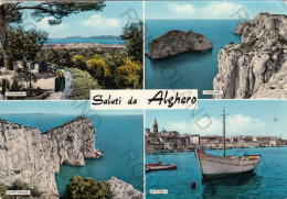 CARTOLINA  C2 ALGHERO,SASSARI,SARDEGNA-SALUTI DA ALGHERO-PANORAMA-FORARADA-IL PORTO-CAPO CACCIA-VIAGGIATA 1963 - Sassari