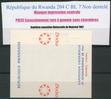 Rwanda (1967) - BL7 Non Dentelé + Curiosité : Manque Impression Centrale ! (Expo 67, Montréal). RR - Unused Stamps